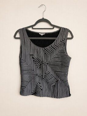 Obstinee Gray Black Ribbon Stripe Geometric Sleeveless Top Size 12